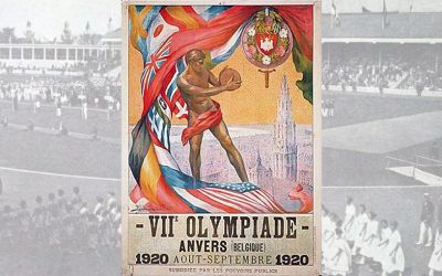 Plakat letnich igrzysk olimpijskich w Antwerpii (1920 r.). Występ polskiej reprezentacji uniemożliwiła wojna polsko-bolszewicka.  Źródło: domena publiczna