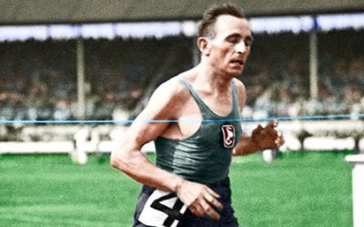 Józef Noji podczas międzynarodowych zawodów lekkoatletycznych na stadionie White City w Londynie w 1936 r. Źródło: Narodowe Archiwum Cyfrowe